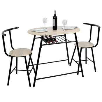 iKayaa 3 Piece Dining Set 2 Chairs and Table Set with Storage Rack Home Kitchen Breakfast Furniture