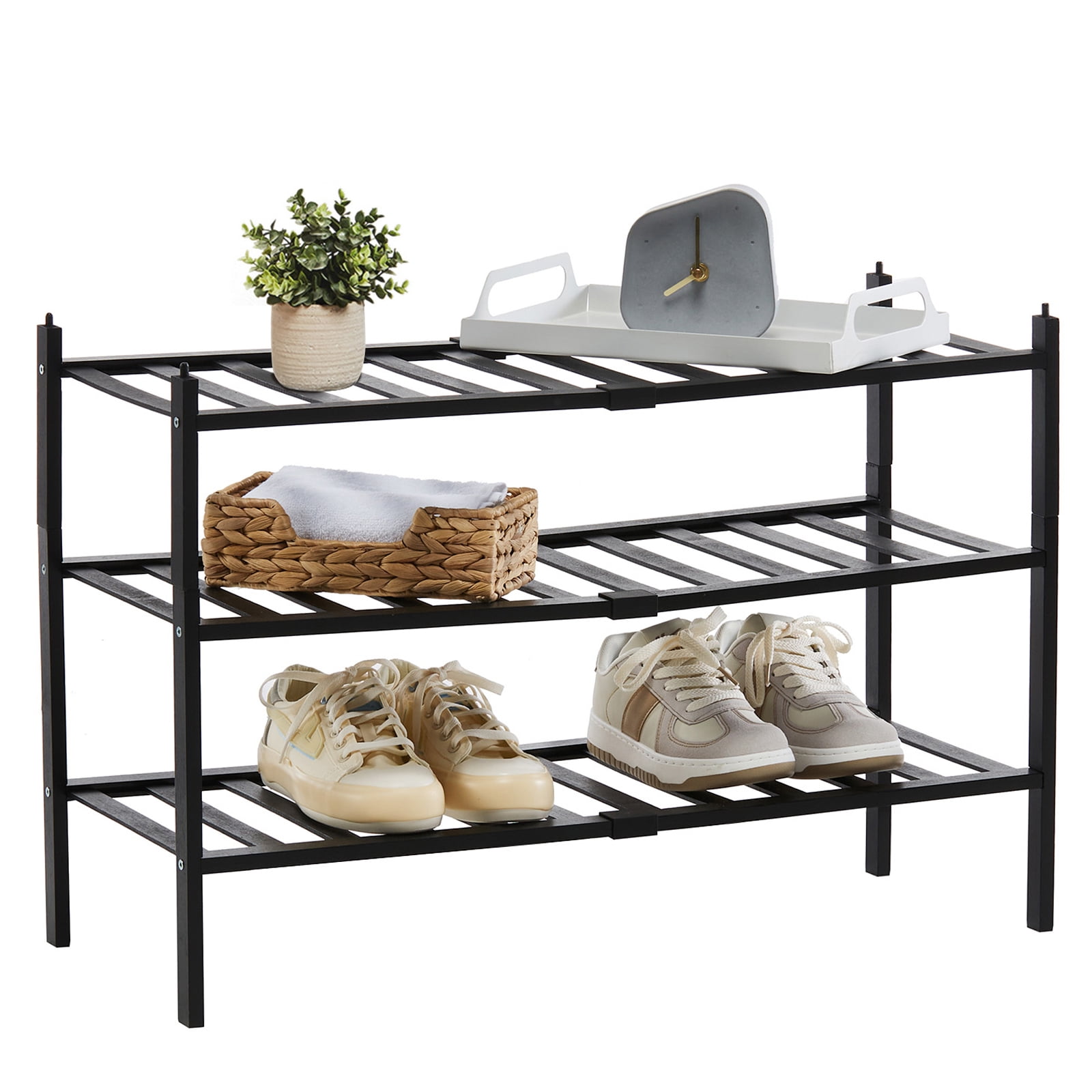 3-Tier Bamboo Shoe Rack for Entryway, Stackable, Heavy Duty