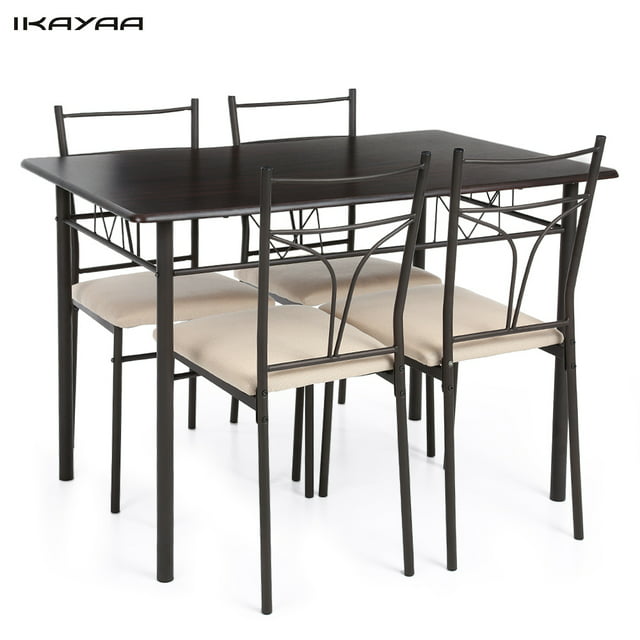 iKayaa 5 Pieces Dining Sets Modern Metal Frame Kitchen Table and Chairs Set for 4 Person Kitchen Furniture New Year Christmas Decorations
