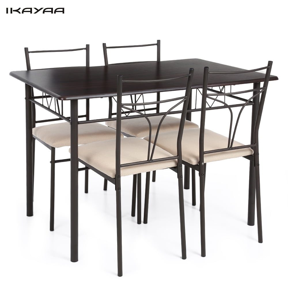 iKayaa 5-Piece Dining Set, Metal Frame, Kitchen Table & Chairs for 4 ...