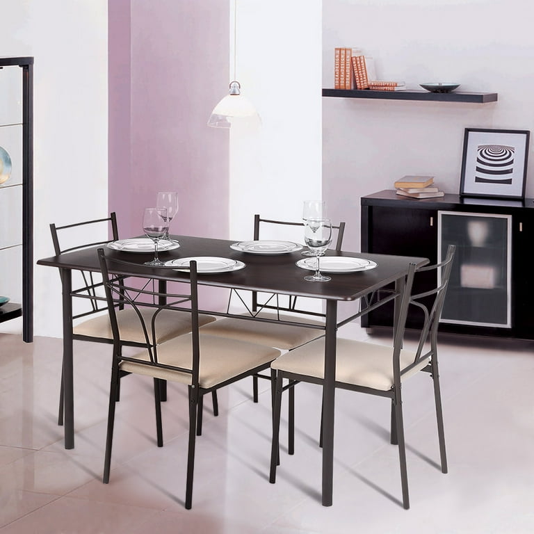iKayaa 5PCS Modern Metal Frame Dining Kitchen Table Chairs Set for