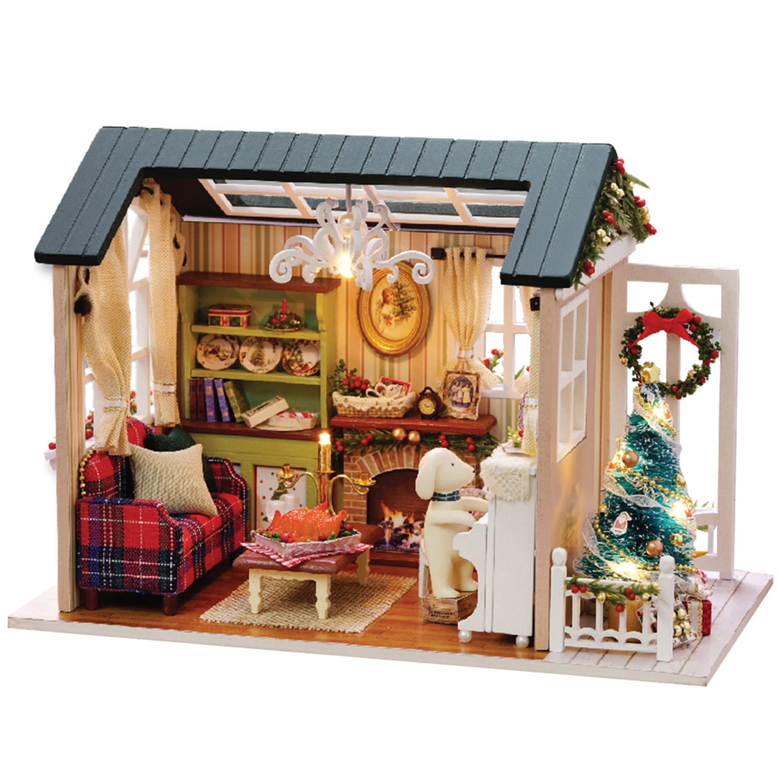  DIY Miniature Dollhouse Kit,UniHobby Time Apartment DIY  Dollhouse Kit with Wooden Furniture Light Gift House Toy for Adults : Toys  & Games