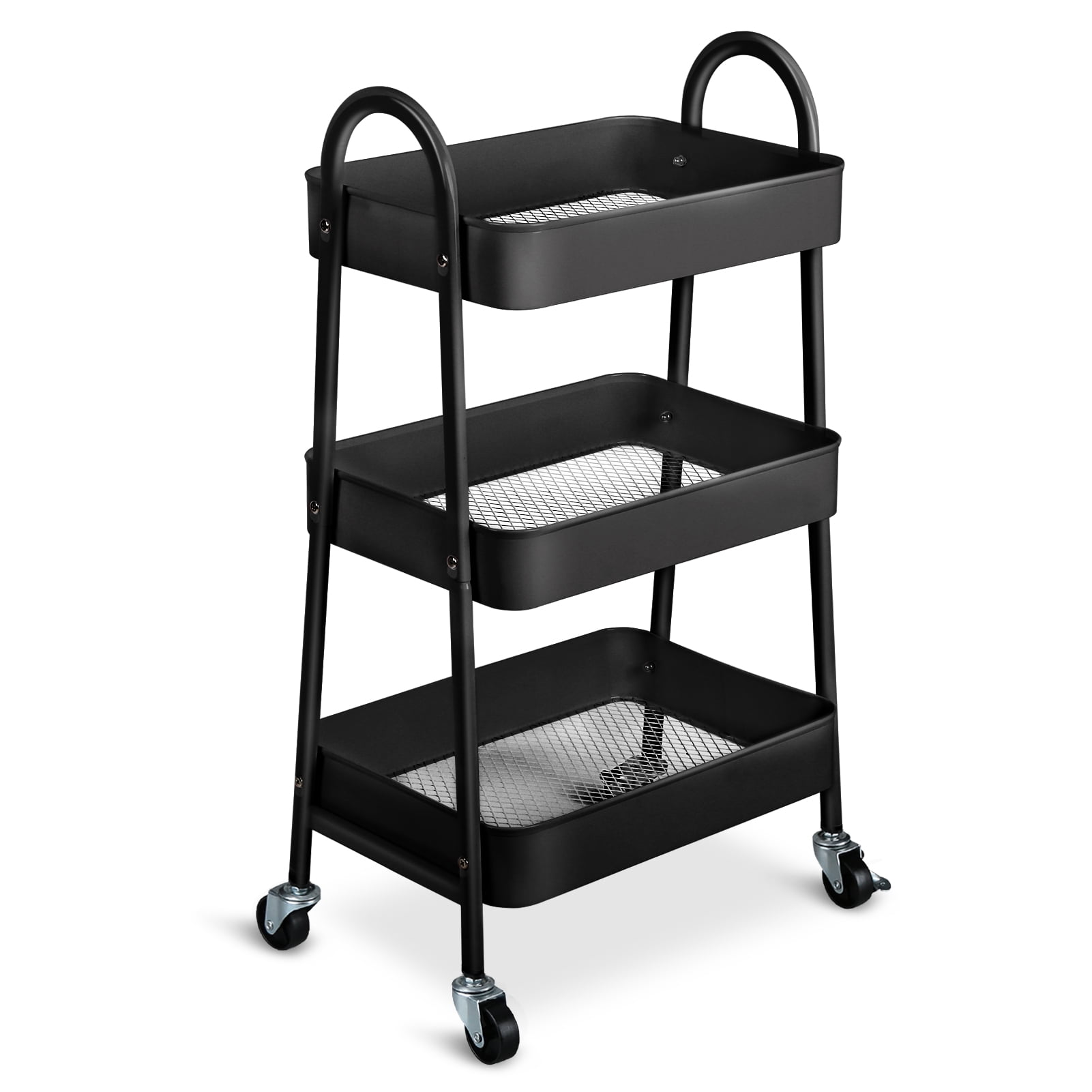 iKayaa Trolley,Cart Kitchen Cart Office Cart Wheels Handles 3 Tier Utility Tier Utility Cart