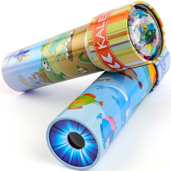 iKeelo 2 Pack Classic Tin Kaleidoscope, Crystal Clear View with Hidden Animals, Rotatable Ends and Gift Box