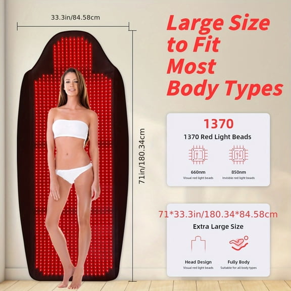 iKeener FDA-Cleared Red Light Therapy Mat - 71x33.3 Inches, 1370 LEDs, Dual-Pulse Technology for Full-Body Wellness and Skin Care