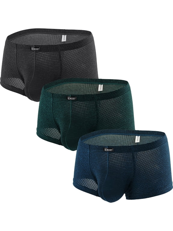 Men's Bulge Boxer Briefs Underwear Low Rise Breathable Trunks Underpanties for Men (M, 3 Colors-C)