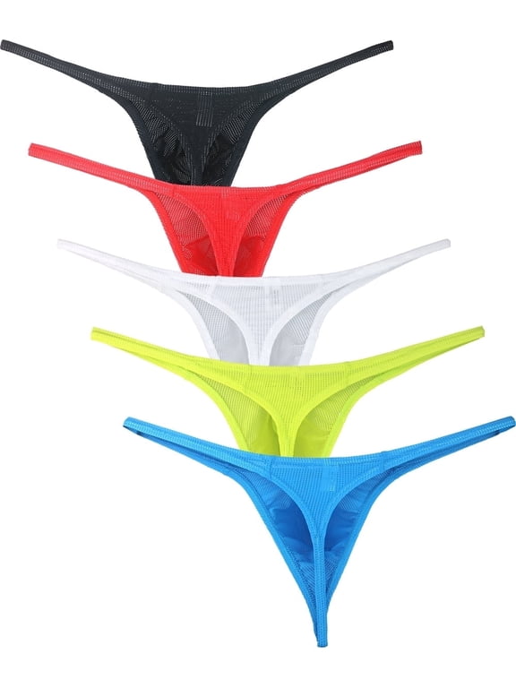 Men's Mesh Big Pouch G-string Underwear Breathable Y-back Underpanties for Men (L, 5 Colors)