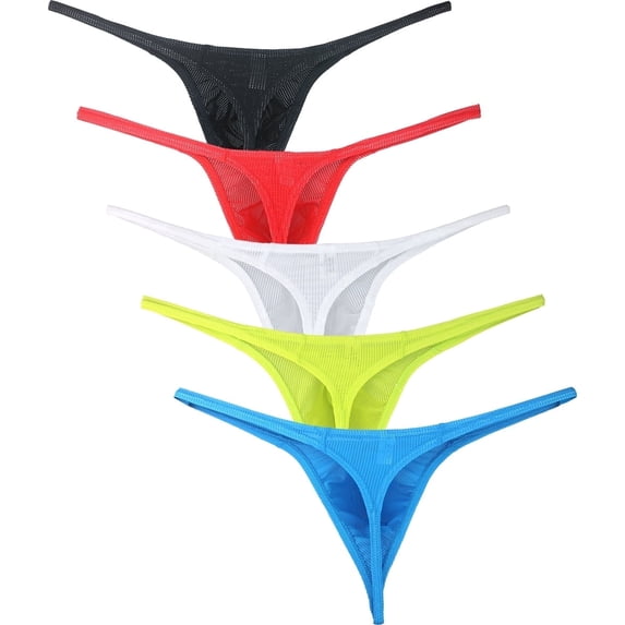 iKingsky Men's Mesh Big Pouch G-string Underwear Breathable Y-back Underpanties for Men (Medium, 5 Colors)
