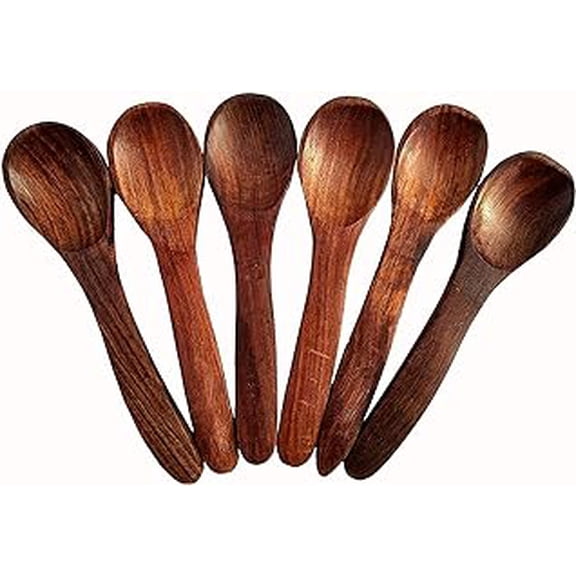 iKonbi Premium Sheesham Wooden Salt/Masala/Tea/Coeffe Spoon (Set of 6) - Small Wooden Serving Spoons Condiments Salts Spoons Honey Teaspoon Wooden Cutlery