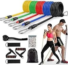 iKonbi Resistance Bands Set (11pcs) Exercise Bands with Door Anchor Handles Waterproof Carry Bag Legs Ankle Straps for Resistance Training Physical Therapy Home Workouts (Multicolor)