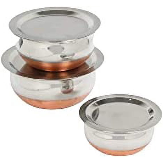 iKonbi Set of 3 Copper Bottom Serving Bowls with lid