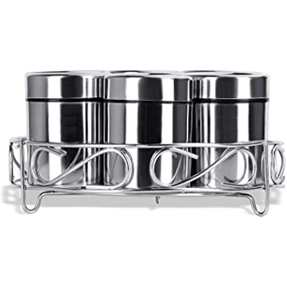 iKonbi Stainless Steel Masala & Dryfruit Set with Lid/Multipurpose Dabba Stand 7 in 1 Silver