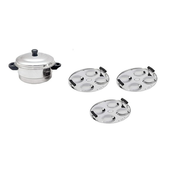 iKonbi Stainless Steel Multipurpose 3 Idli/Steamer Cooker Set of 4