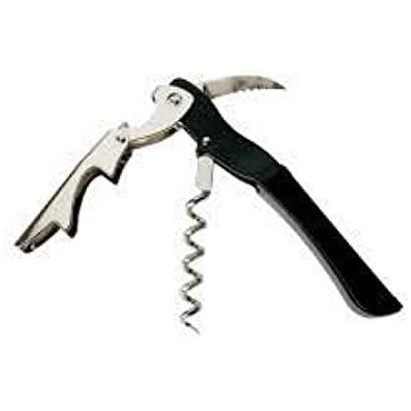 iKonbi Stainless Steel Wine Cork Screw Sommelier Knife Style W/Bottle Opener, Black, Medium