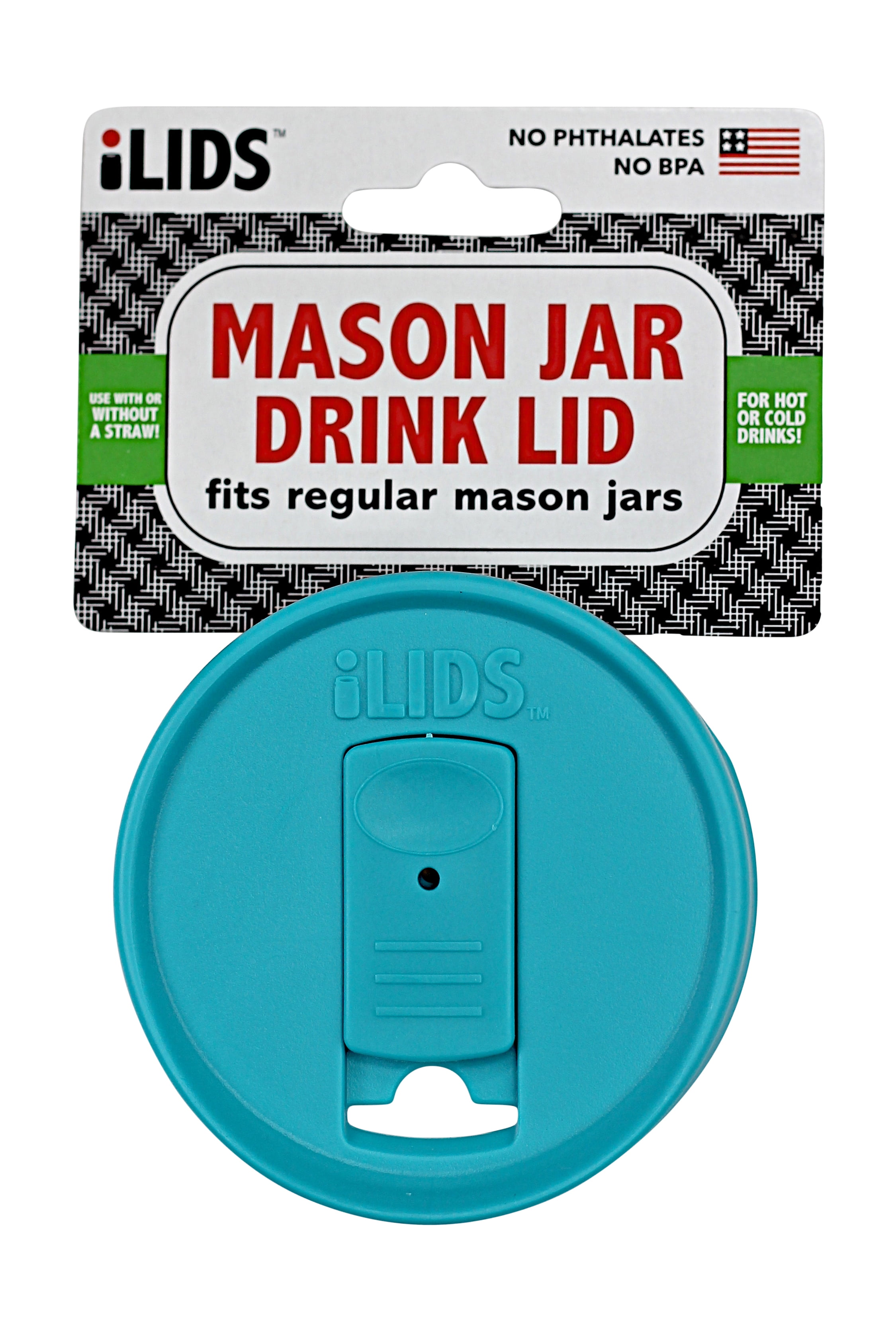 iLIDS Mason Jar Drink Lid for Regular Mouth Jars, Reusable Plastic Canning Jar Lid Compatible with Straws, BPA-Free and USA Made, Aqua Blue