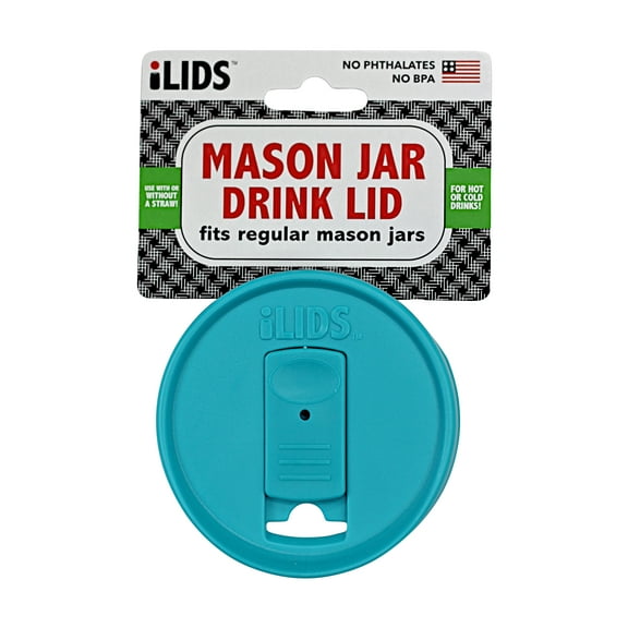 iLids Regular Mouth Plastic Mason Jar Lid for Drinking, Reusable Canning Jar Drink Lid for Iced Coffee, Smoothies and Beverages, Blue