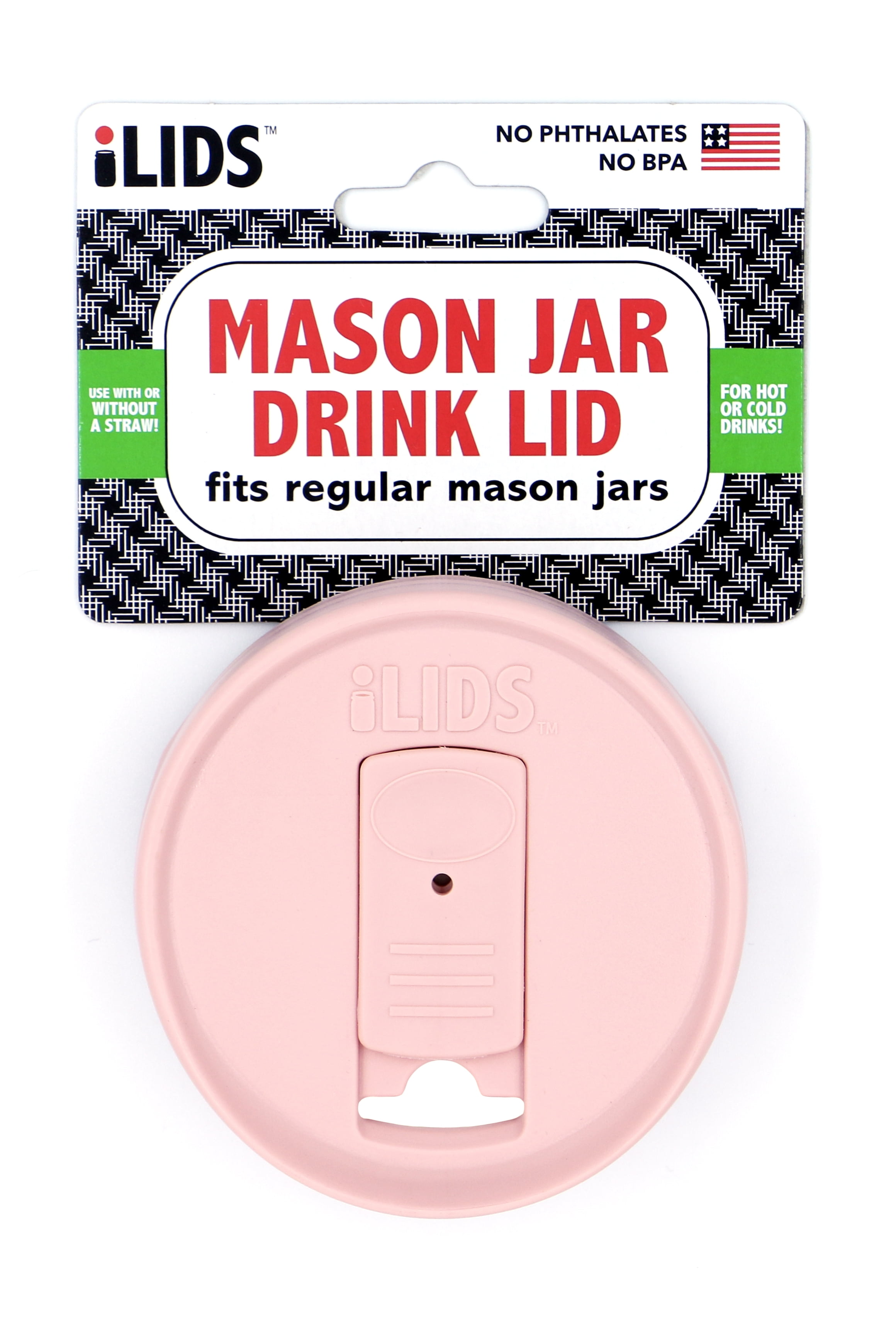 iLIDS Mason Jar Plastic Drink Lid with Regular Mouth, Pale Pink Color, Spill Resistant