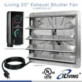 thumbnail image 1 of iLIVING 20" Wall Mounted Shutter Exhaust Fan, Automatic Shutter, with Thermostat and Variable Speed controller, 2.2A, 3368 CFM, 5000 SQF Coverage Area Silver (ILG8SF20V-ST), 1 of 5