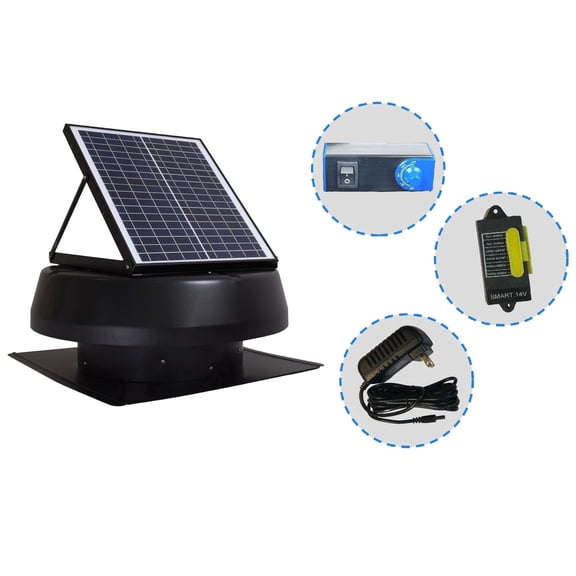 iLIVING HYBRID Smart Exhaust Solar Roof Attic Exhaust Fan, 14", Black, Round, 15-Year Warranty, Cools up to 2000 sq ft
