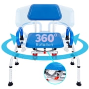 iLIVING Tub Transfer Bench Shower Chair with Easy Access Swivel Padded Seat and Pivoting Arms, and Adjustable Height for Handicap and Seniors, Blue