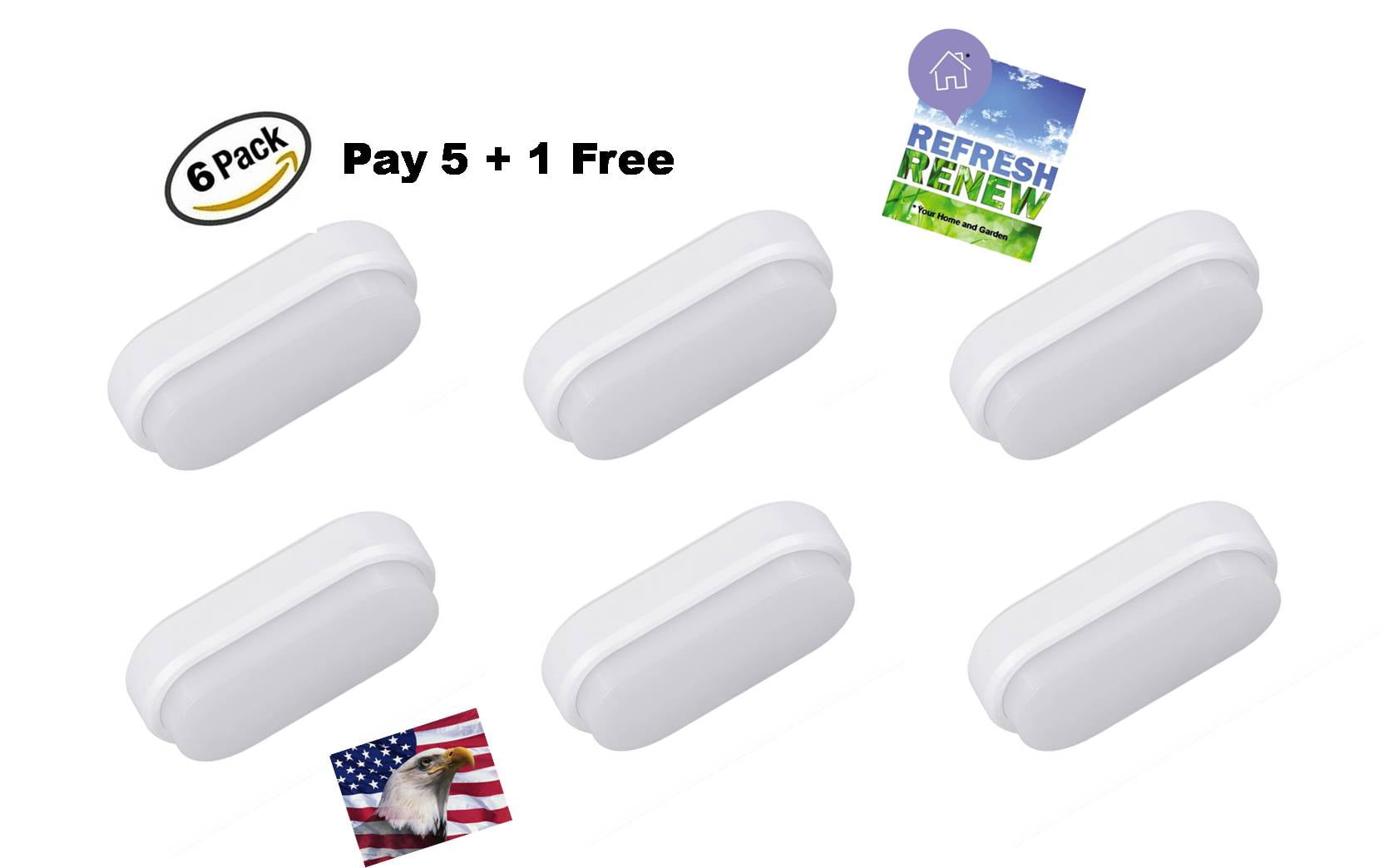 iLett 6 Pack (Pay 5 and 1 Free) of 12 Watts LED Oval Flush Mount Light and Bulkhead, Outdoor prepared, 8 x 4 in, 6500K