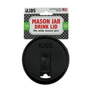 iLids Wide Mouth Plastic Mason Jar Lid for Drinking, Reusable Canning Jar Drink Lid for Iced Coffee, Smoothies, and Beverages, Black
