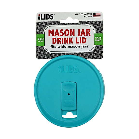 iLids Wide Mouth Plastic Mason Jar Lid for Drinking, Reusable Canning Jar Drink Lid for Iced Coffee, Smoothies and Beverages, Blue