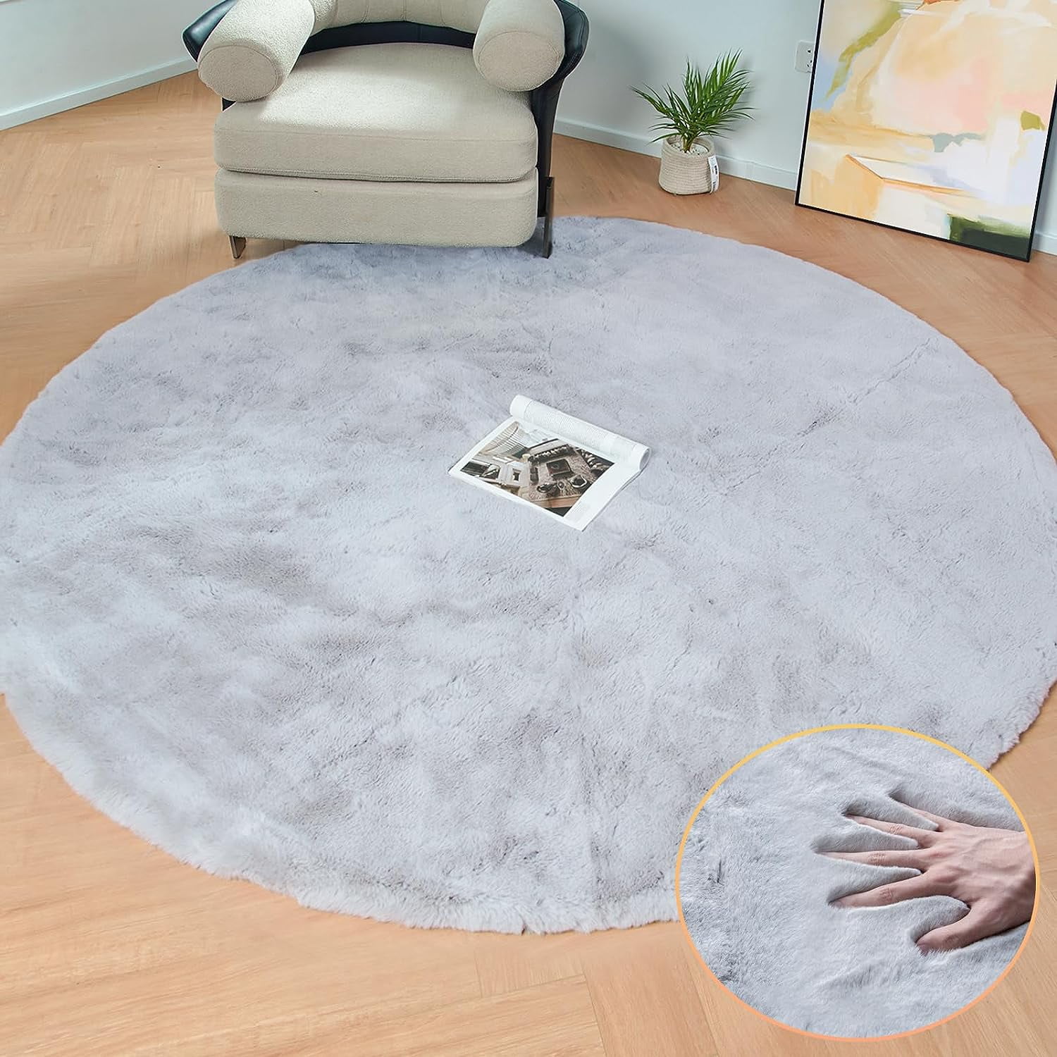 Faux Rabbit Rug iLieber Faux Rabbit Soft Fluffy Fur 5ft Gray Area Round Rug,Washable ...