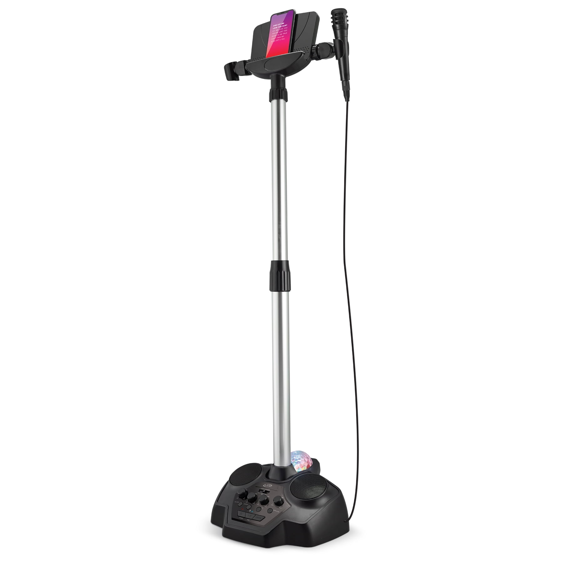 iLive Wireless Bluetooth Karaoke Stand with Microphone, LED Disco Ball