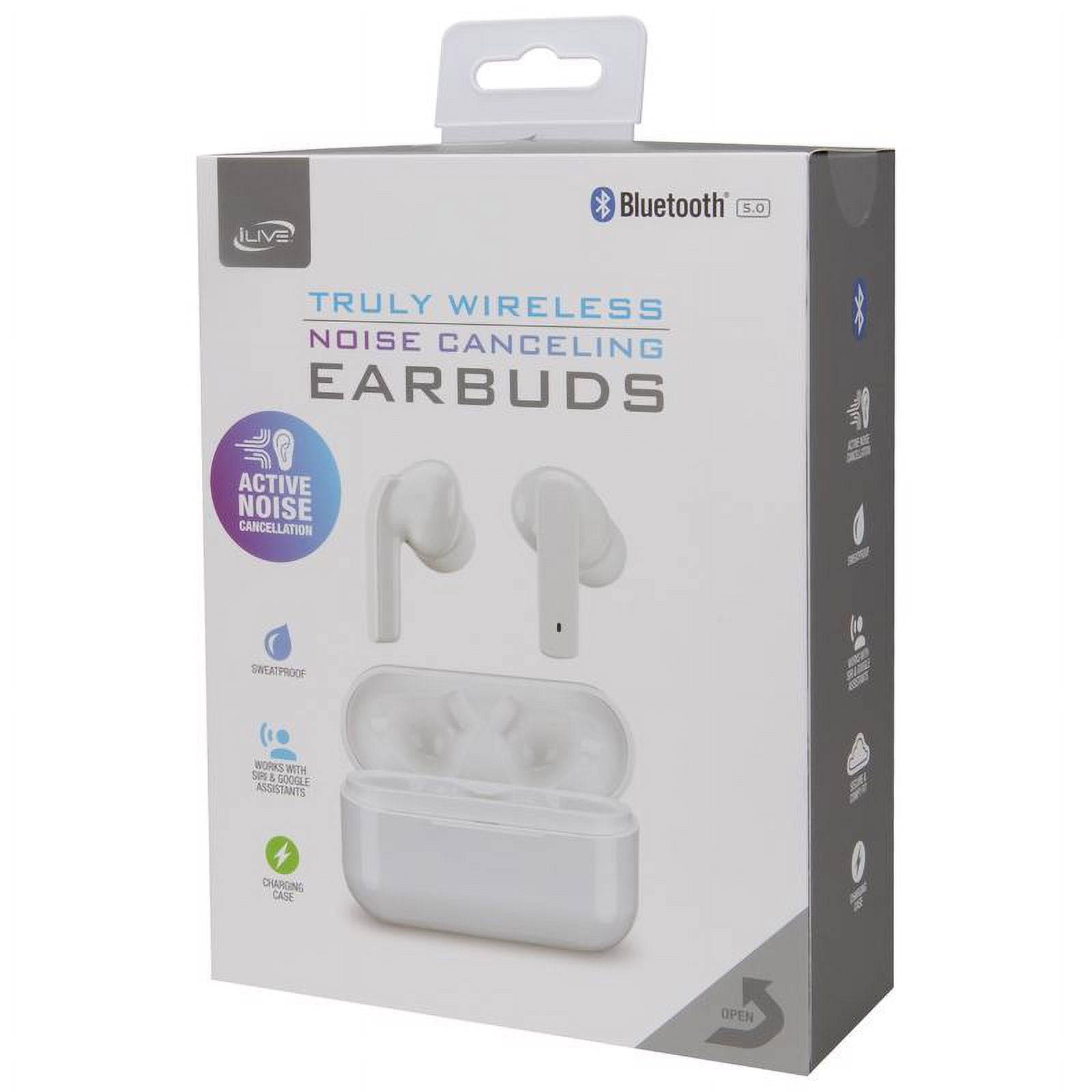 iLive IAEBT411W In-Ear Active-Noise-Canceling Truly Wire-Free Stereo Bluetooth Earbuds with Microphones and Charging Case