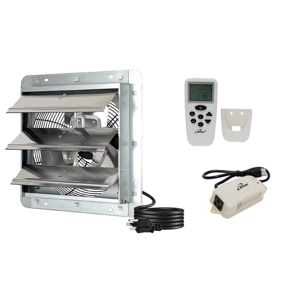 iLiving 12 Inch Smart Remote Shutter Exhaust Fan with Thermostat, Humidistat, Variable Speed, Timer, Wall Mounted