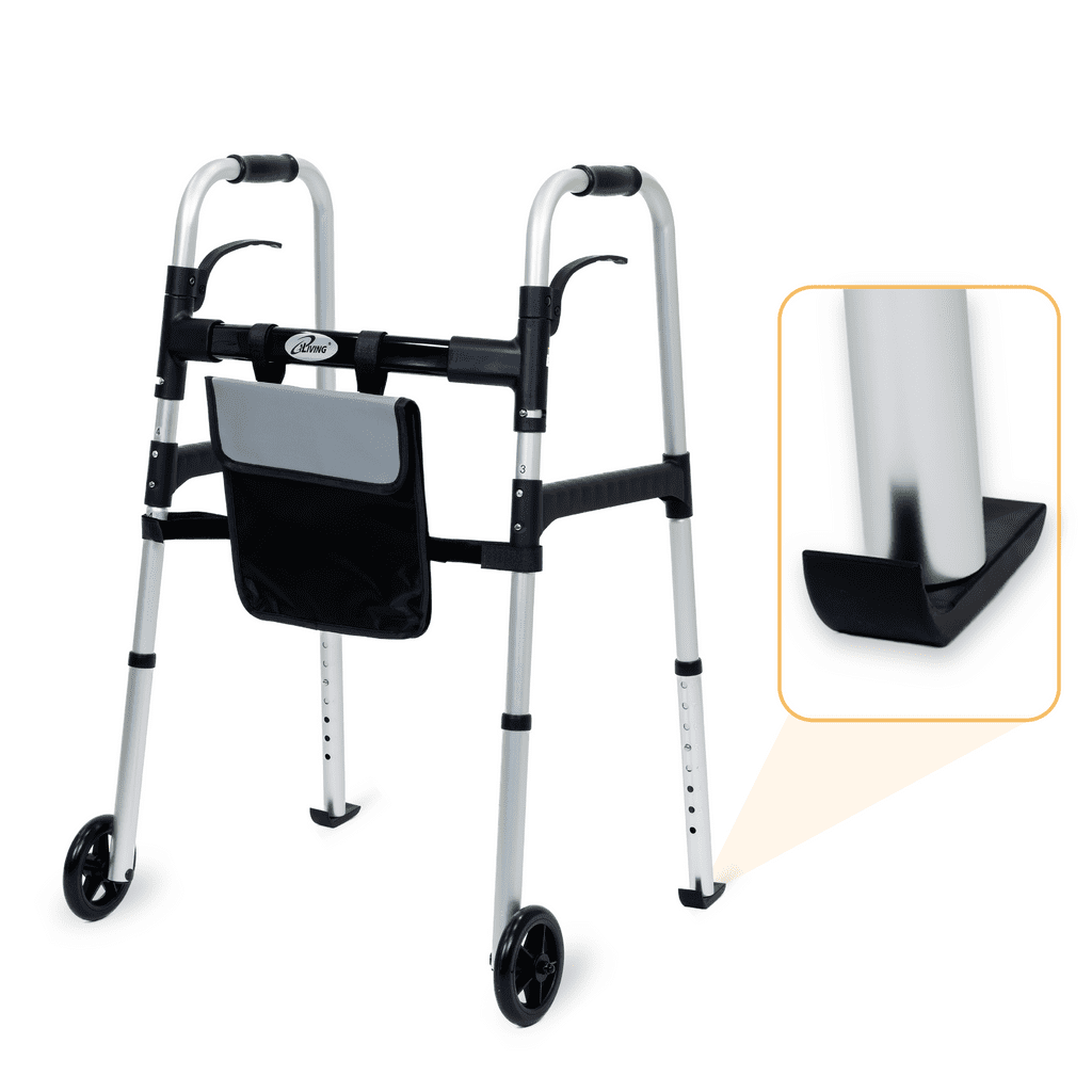 iLiving Easy Folding Rolling Walker with Shopping bag Basket and Glide
