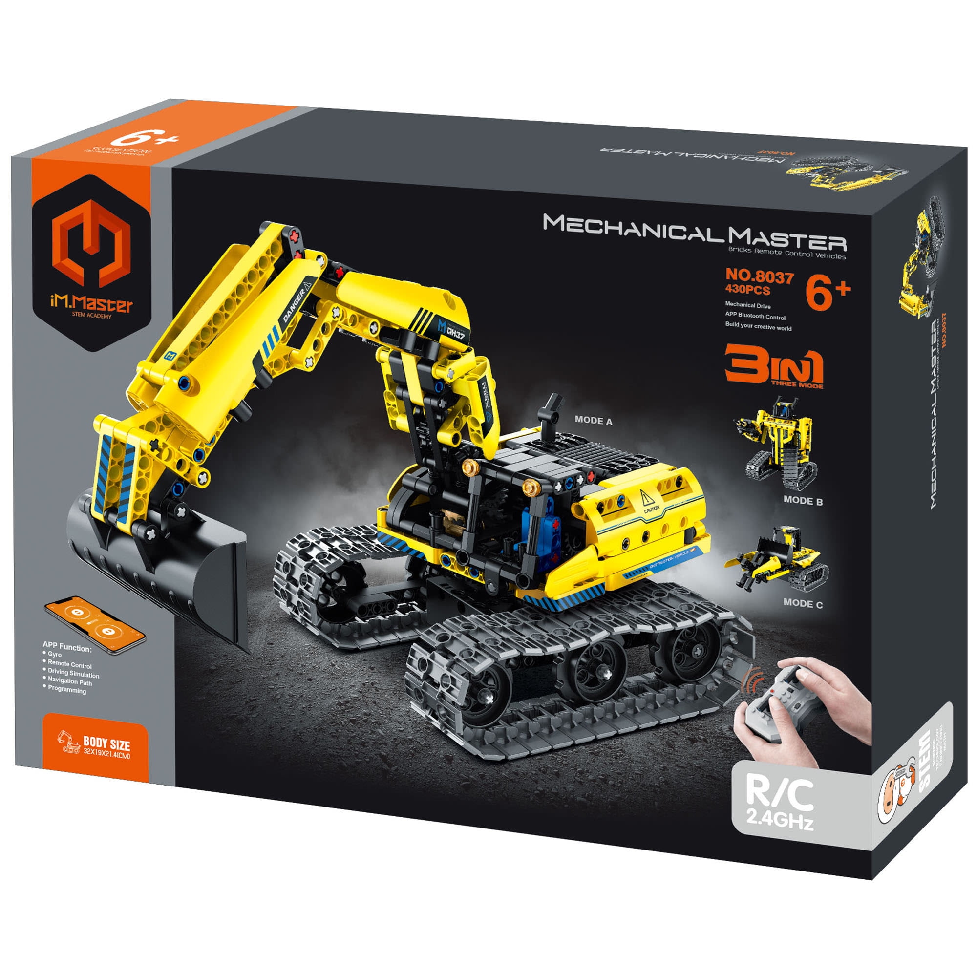 iM.Master STEM Academy: Mechanical Master - R/C 3-In-1: Excavator & Robot - 430pcs -Bricks Model Vehicle, Remote Control, Building Blocks Activity Set