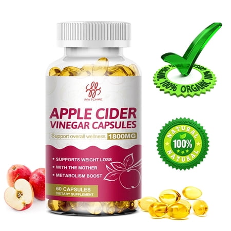iMATCHME Natural Apple Cider Vinegar Capsules 1800 mg, Fat Burner Supplement for Women & Men - 60 Vegan Diet Pills