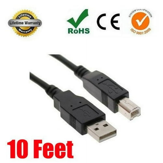 iMBAPrice 10ft USB 2.0 Printer Cable for Epson, Canon, Hewlett-Packard, Dell, Kodak - Black, 1-Pack