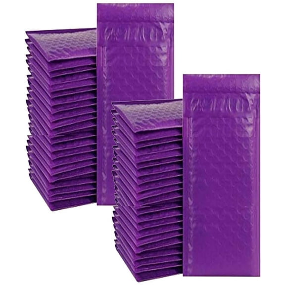 iMBAPrice 4x8 inches Poly Padded Shipping Envelopes - Self Sealing Bubble Mailer, Purple, 50 Bags