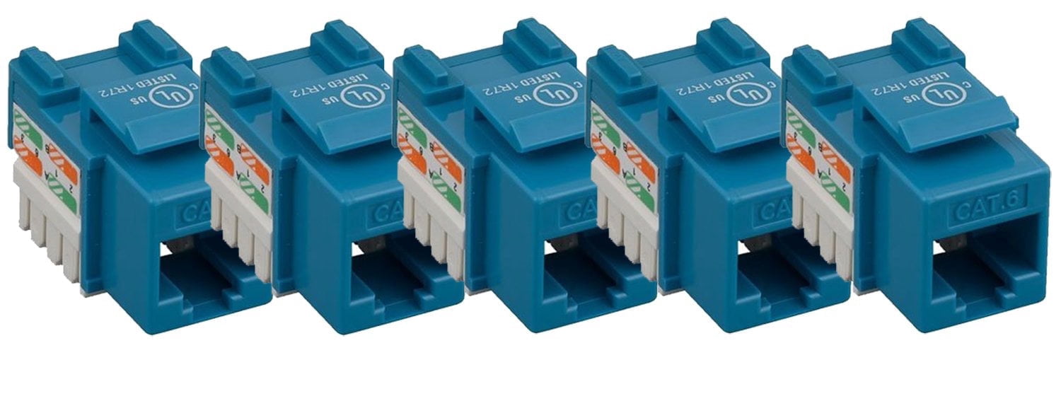50 pcs Cat6 Punchdown Keystone Jack Blue 45 Degree Angle Ethernet Network PACK e