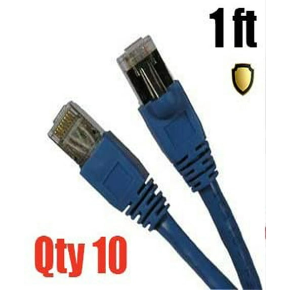 iMBAPrice Cat6 Shielded Patch Cable Molded Blue, 1ft 100% Bare Copper Wire 10Pack, Consistent Signal