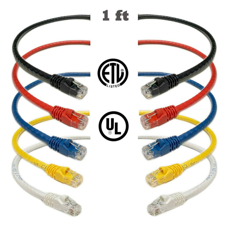 iMBAPrice Mixed Colors - 1 feet RJ45 Cat6 Snagless Ethernet Patch Cable  MULTI COLOR (Red, Blue, Black, White, Yellow) 