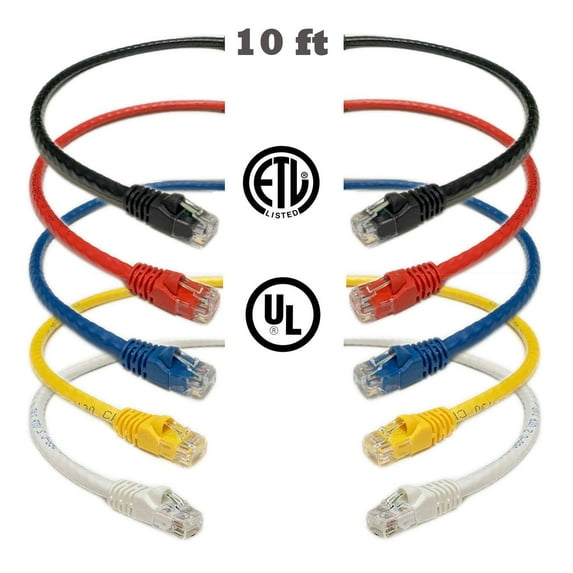 iMBAPrice Mixed Colors 10 feet RJ45 Cat6 Snagless Ethernet Patch Cable Multi-Color, 5 Pack