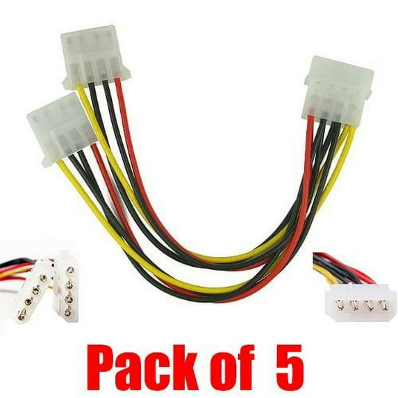 iMBAPrice Molex 4-Pin Y Splitter Power Cable, 2 Plugs, Multicolor, 5-Pack, IDE Hard Drive Compatible