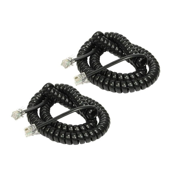 iMBAPrice Telephone Headset Cable, 12ft RJ22 Heavy Duty Coiled Cord for Home or Office, 2 Pack Black
