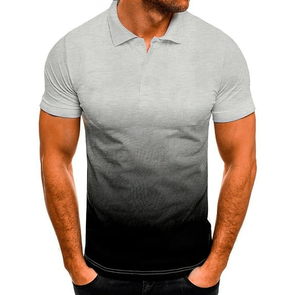 VANLOFE Mens Shirts Gray Mens Casual Shirts Men's Casual Sports T-shirt Lapel 3D Gradient Short-sleeved