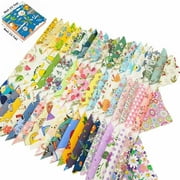 iMZoon 100Pcs 5" x 5" Quilting Cotton Fabric Squares with Wavy Edges Charm Packs for Quilting 5 Inch, Fabric Scraps Animal,Fruit,Floral