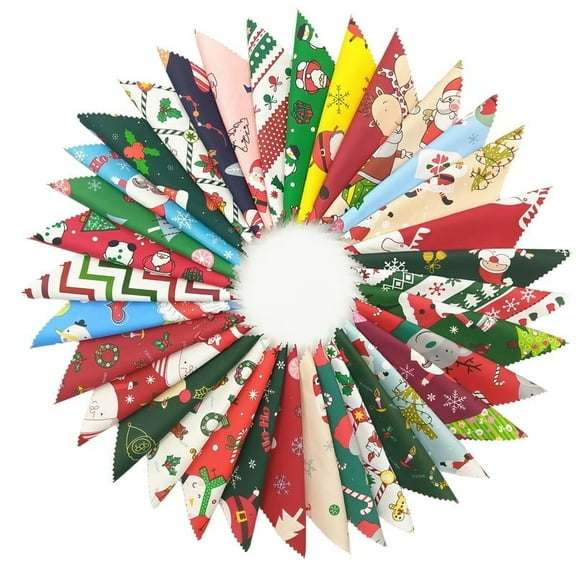 iMZoon 100Pcs 5" x 5" Quilting Cotton Fabric Squares with Wavy Edges Charm Packs for Quilting 5 Inch, Fabric Scraps Christmas Style