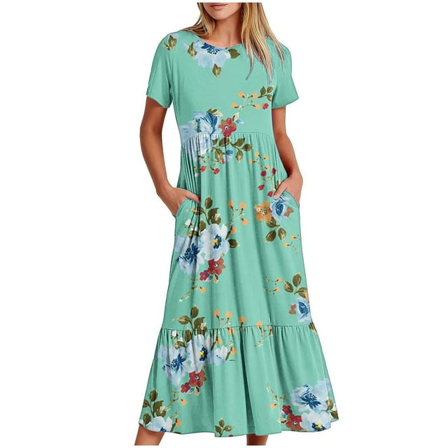 iMai Long Sundresses With Short Sleeves For Women 2024 Wedding Guest ...