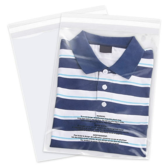 iMailer - 200 Count - 14" x 20" Clear Plastic Poly Bags with Suffocation Warning Self Seal 1.6 Mil for Clothing, T-Shirts, Pants-Resealable Adhesive,Not Strong