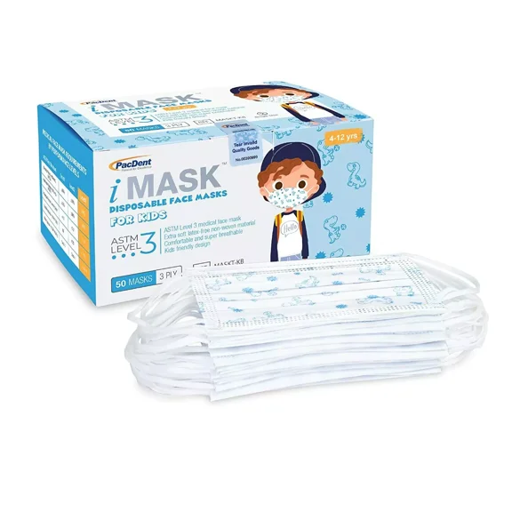 iMask Kids Face Mask 3-Ply ASTM Level 3  Blue Earloop  100 Pcs  BFE & PFE 98%  Non-Woven Disposable