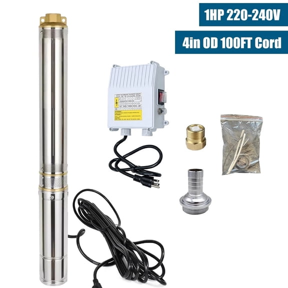 iMeshbean 1 HP 4" OD Deep Well Submersible Pump 230V 33GPM 207ft w/Control Box 100ft Cord
