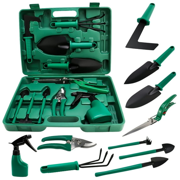 iMeshbean 10 Pcs Garden Tools Set -Stainless Steel Heavy Duty with Soft Rubberized Non-Slip Ergonomic Handle and Storage case,Ideal Gardening Tool Set Gifts for Women and Men
